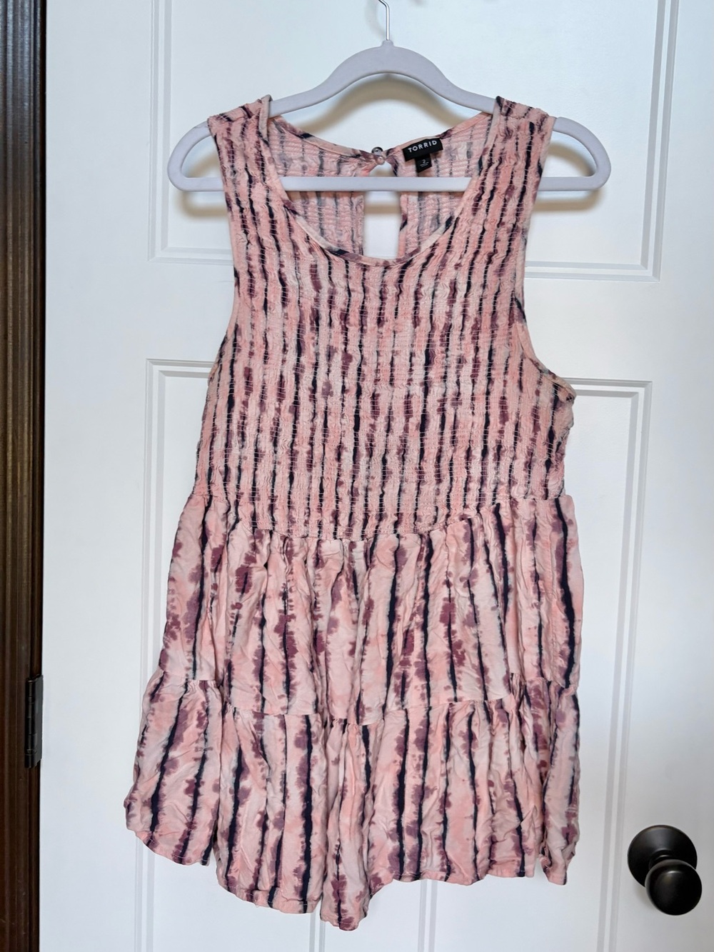 Torrid Pink & Black Tie-Dye Smocked Tiered Tank Top Plus Size 2X